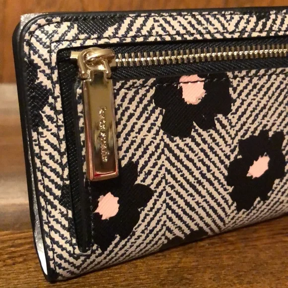 NWT-Kate Spade-Oh Snap-Large Slim Bifold Snap Wallet-Herringbone Floral-$169 - Picture 4 of 8